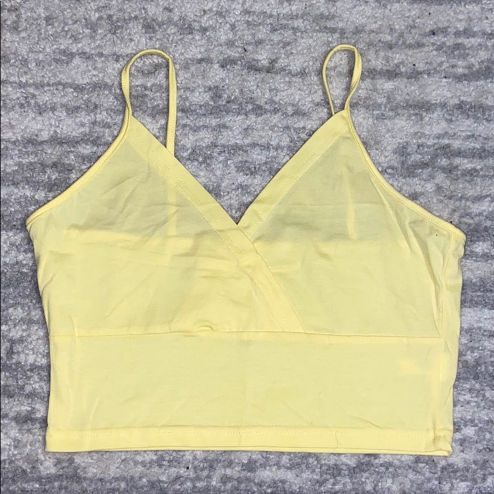 SHEIN yellow crop tank top w cross in front
